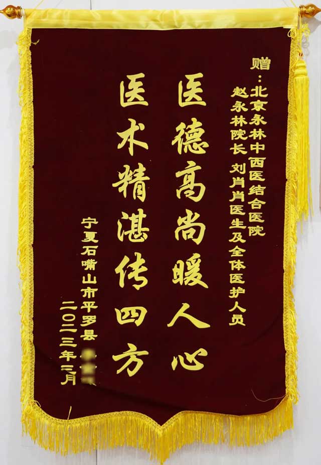 医德高尚暖人心，医术精湛传四方——患者愈后为永林骨伤科送锦旗