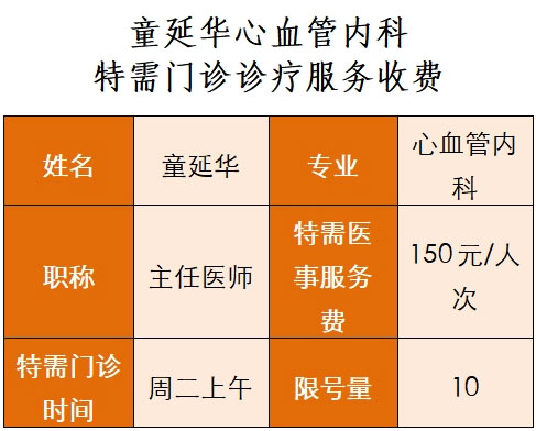 关于开设童延华心血管内科特需门诊的公告